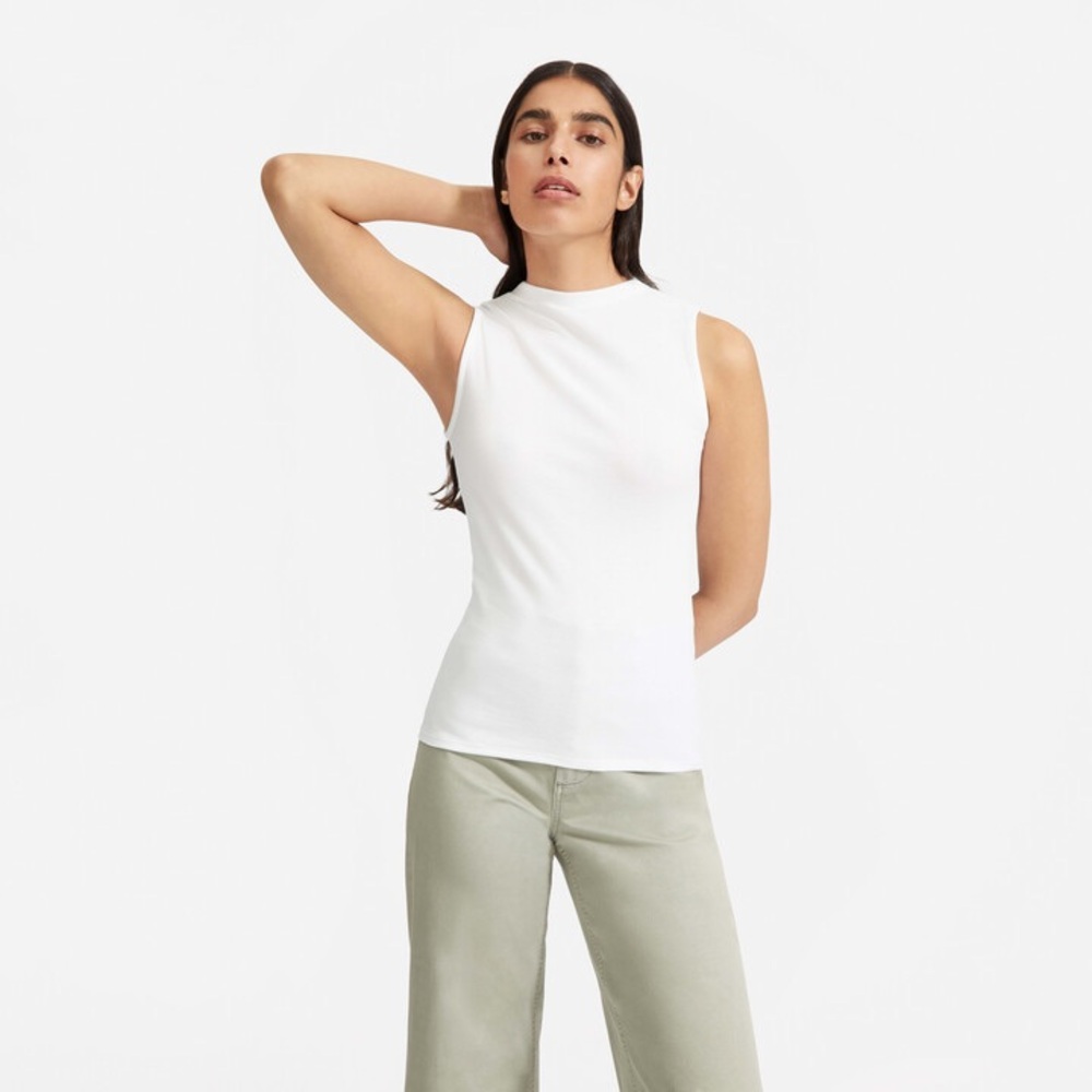 The Pima Micro-Rib Funnel-Neck Tank White